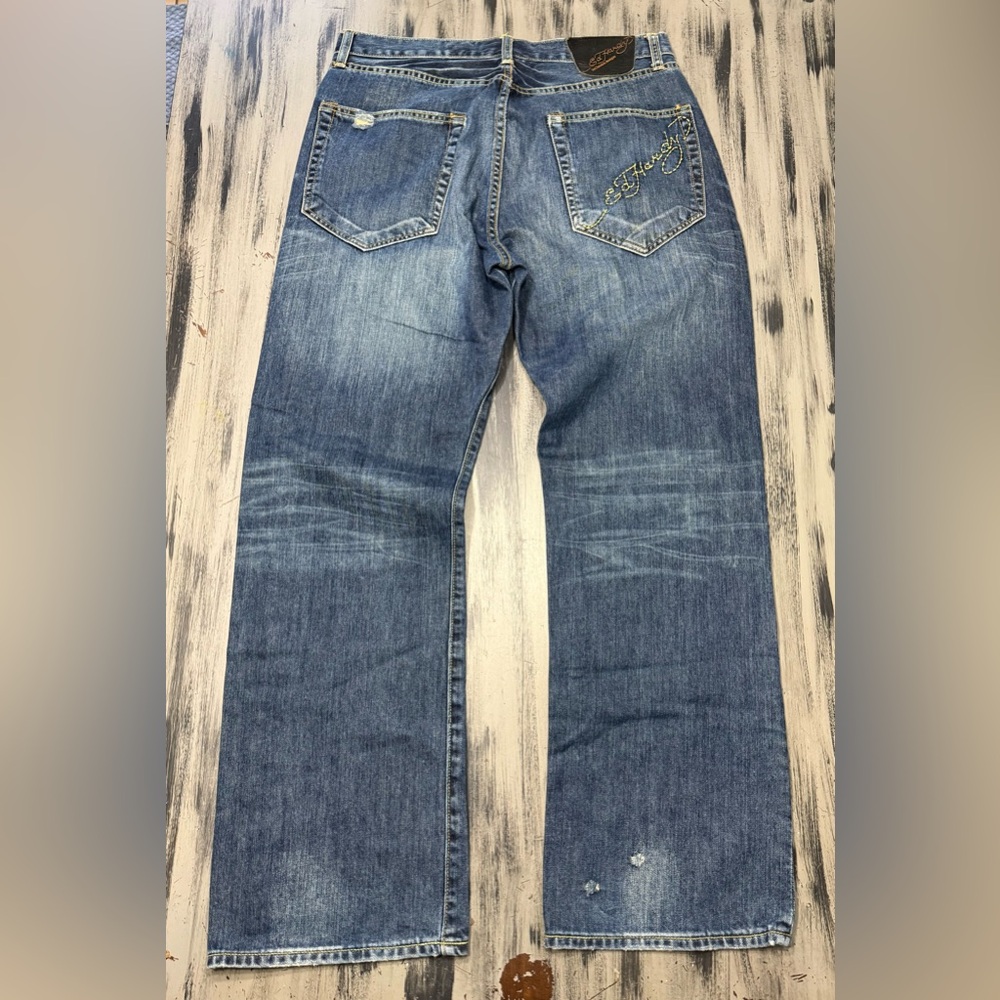 Ed Hardy Men’s Distressed Blue Denim Jeans Y2K new without tags - Picture 8 of 14